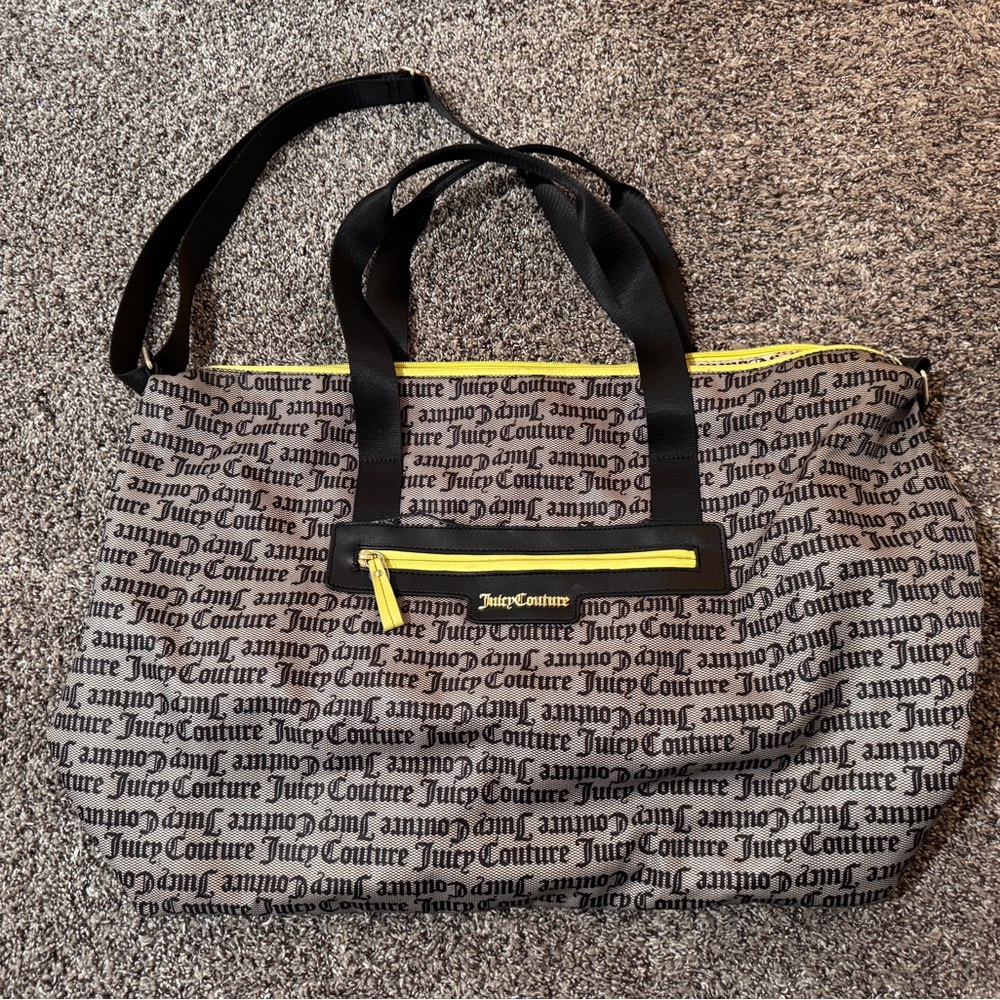 Juicy Couture Black and Lime Green Logo Tote